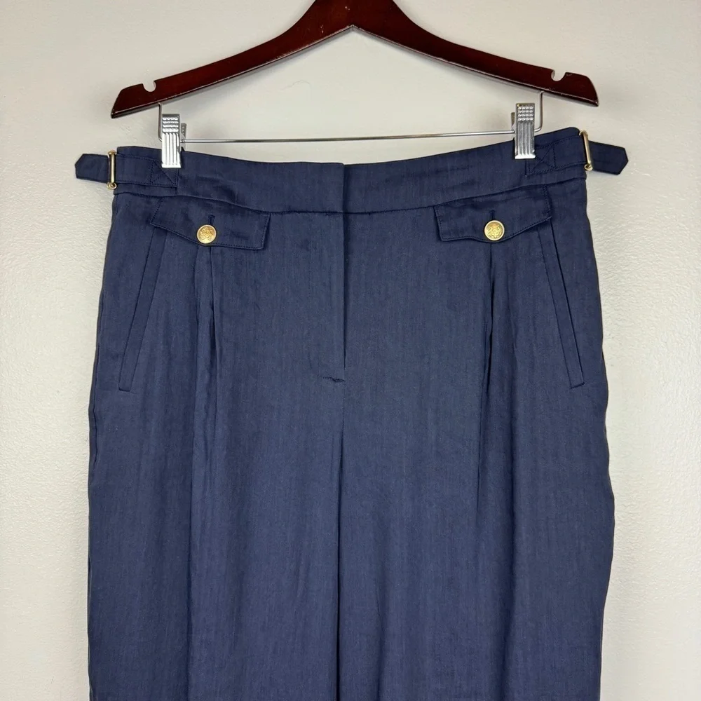 J. Crew Collection Side Tab Trouser Italian Linen Blend Navy Size 12 NWT - Picture 4 of 9